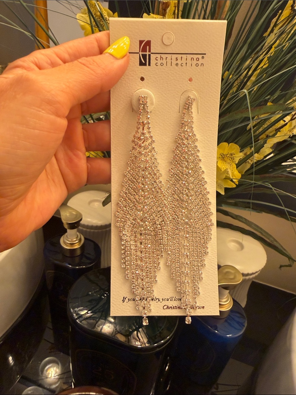 Silver Crystal Fringe Drop Earrings